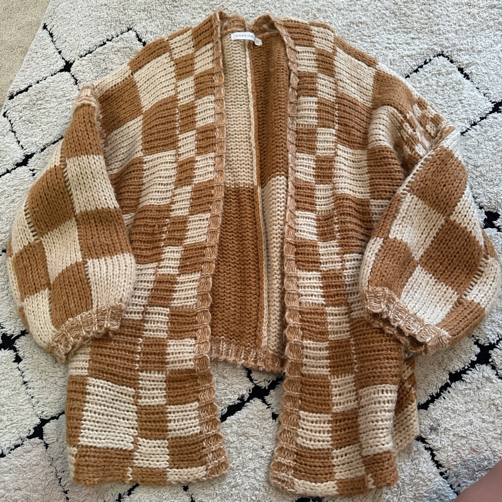 Altar'd State Brown and Cream Checkered Cardigan